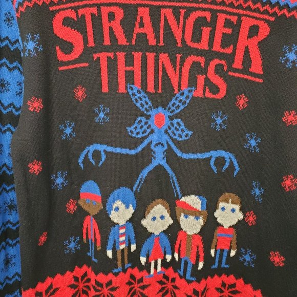 Netflix Stranger Things Ugly Holiday Christmas Sweater Size XL Blue Red Black. - Picture 4 of 7